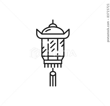 Traditional eastern ornamental paper lamp with tassel and decoration isolated thin line icon. Vector lunar spring festival decorative lantern, prosperity symbol. CNY Chinese New Year holiday lamp Traditional eastern ornamental paper lamp with tassel and decoration isolated thin line icon. Vector lunar spring festival decorative lantern, prosperity symbol. CNY Chinese New Year holiday lamp 83715721