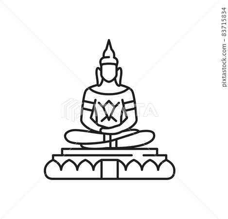 Buddha in meditation golden statue isolated outline icon. Vector symbol of Thailand religion, buddhism holiday spiritual man in zen, meditation spirit, tibetan monk. Buddha Purnima Happy Vesak Buddha in meditation golden statue isolated outline icon. Vector symbol of Thailand religion, buddhism holiday spiritual man in zen, meditation spirit, tibetan monk. Buddha Purnima Happy Vesak 83715834