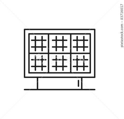 Photovoltaic cell of solar panel, sun battery thin line icon. Vector PV module generating direct current electricity by sunlight, pure electricity. Sun power generator, green energy battery outline 83716017