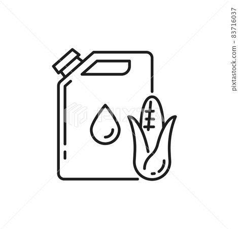 Biofuel biomass in canister isolated thin line icon. Vector ethanol made of corn and maize, alternative environmental friendly fuel. Green energy, jerrican with oil sign. Gallon and vegetable fossil Biofuel biomass in canister isolated thin line icon. Vector ethanol made of corn and maize, alternative environmental friendly fuel. Green energy, jerrican with oil sign. Gallon and vegetable fossil 83716037