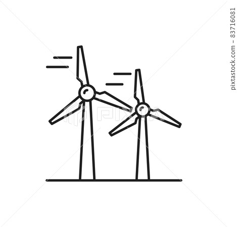 Wind turbine energy converter isolated windmill thin line icon. Vector windturbine working from power of wind. Converter converting kinetic energy into electrical. Renewable energy generation 83716081
