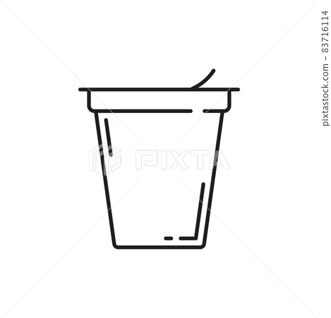 Yougurt in plastic cup probiotics supplement for maintaining healthy balance of gut bacteria isolated outline icon. Vector immune and digestive health prebiotics in bottle package, thin line packaging 83716114