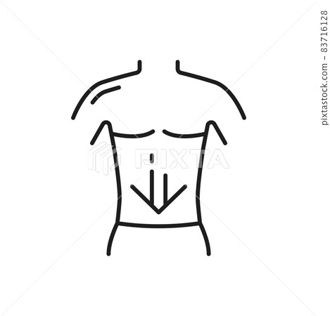 Healthy intestines, arrow pointing down of human body isolated thin line icon. Vector good digestion, healthcare. Cleanse process in digestive system diarrhea and gastric bacillus, bad microflora Healthy intestines, arrow pointing down of human body isolated thin line icon. Vector good digestion, healthcare. Cleanse process in digestive system diarrhea and gastric bacillus, bad microflora 83716128
