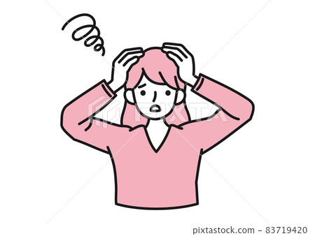 Image illustration material of a woman who is worried / troubled by holding her head 83719420