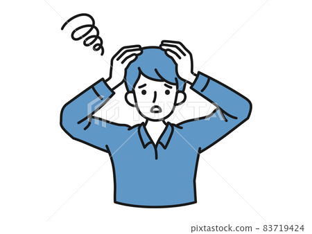 Image illustration material of a man who is worried / troubled by holding his head 83719424