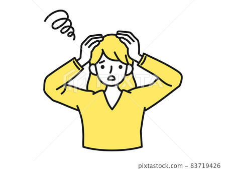 Image illustration material of a woman who is worried / troubled by holding her head 83719426