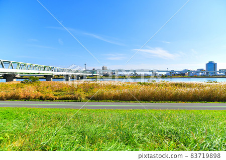 Funabori Bridge / A view of Funabori Station from the downstream side of the Arakawa area (Edogawa Ward, Tokyo) [2021.11] 83719898