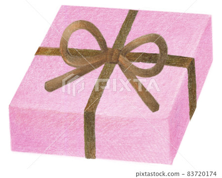 Colored pencil drawing illustration of a pink present box with a brown ribbon Colored pencil drawing illustration of a pink present box with a brown ribbon 83720174