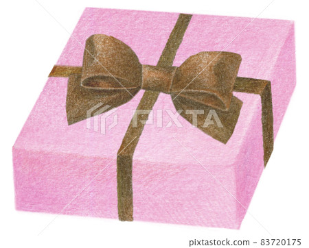 Colored pencil drawing illustration of a pink present box with a brown ribbon Colored pencil drawing illustration of a pink present box with a brown ribbon 83720175