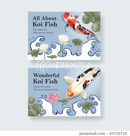 Facebook template with koi fish concept,watercolor style. Facebook template with koi fish concept,watercolor style. 83720710