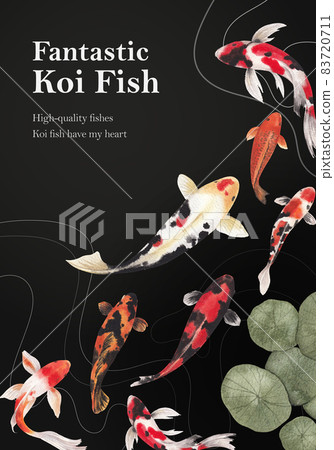 Poster template with koi fish concept,watercolor style. 83720711