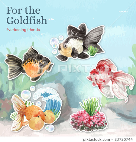 Sticker template with gold fish concept,watercolor style. 83720744