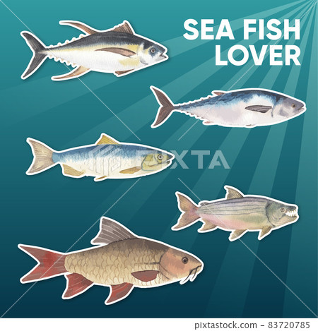 Sticker template with sea fish concept,watercolor style. 83720785