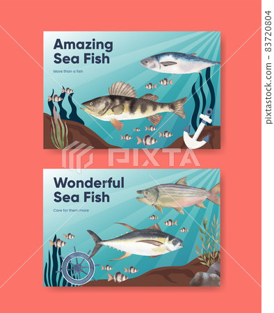 Facebook template with sea fish concept,watercolor style. 83720804