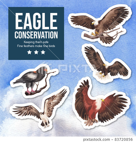 Sticker template with bald eagle concept,watercolor style. Sticker template with bald eagle concept,watercolor style. 83720856