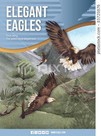Poster template with bald eagle concept,watercolor style. Poster template with bald eagle concept,watercolor style. 83720876
