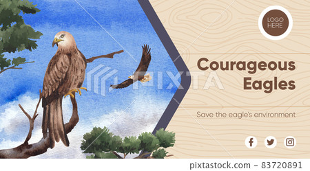 Billboard template with bald eagle concept,watercolor style. Billboard template with bald eagle concept,watercolor style. 83720891