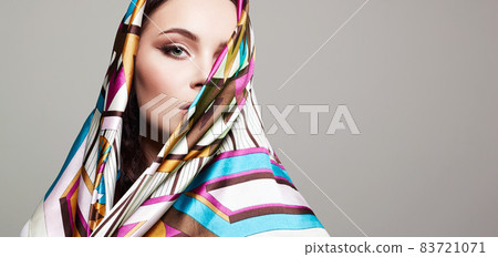 beautiful young woman in colorful veil. beauty girl beautiful young woman in colorful veil. beauty girl 83721071