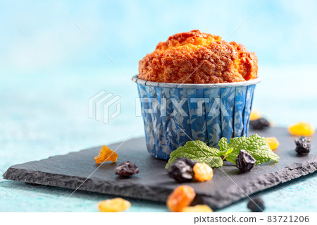 Delicious homemade muffin close-up. 83721206