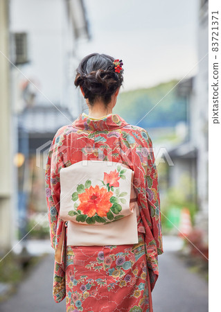 Young woman sightseeing in kimono Young woman sightseeing in kimono 83721371