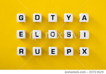 White cubes with letters scattered randomly White cubes with letters scattered randomly 83721629