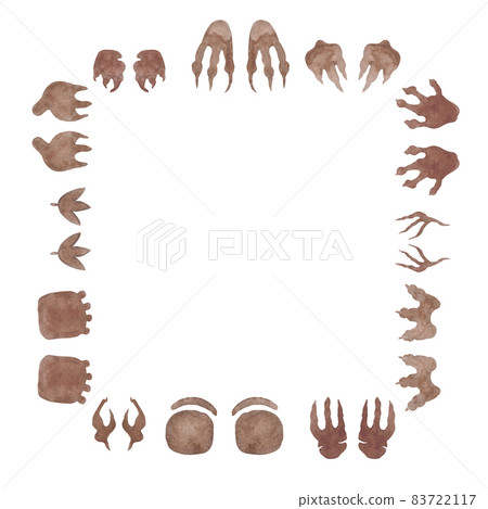 Dinosaurs footprints card on white. Watercolor illustration Dinosaurs footprints card on white. Watercolor illustration 83722117