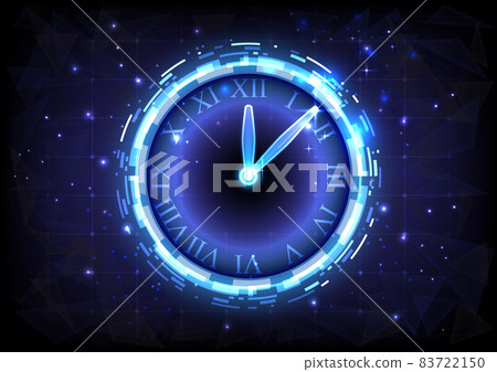 Futuristic Sci-Fi glowing HUD clock. Abstract time machine and polygon hi-tech background. Data computer of head-up display interface. Virtual reality technology timer. Deadline concept Futuristic Sci-Fi glowing HUD clock. Abstract time machine and polygon hi-tech background. Data computer of head-up display interface. Virtual reality technology timer. Deadline concept 83722150