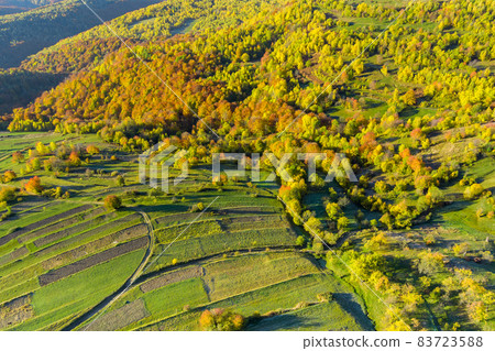 Beautiful nature, warm autumn morning a fascinating mountain Beautiful nature, warm autumn morning a fascinating mountain 83723588