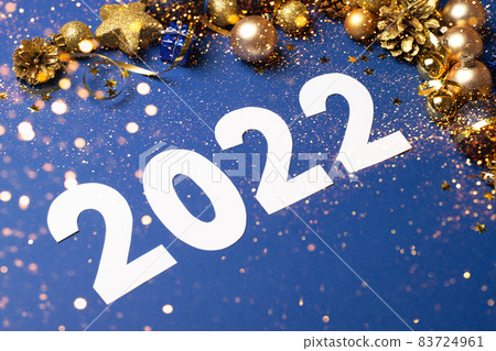 Festive composition layout mockup postcard for Christmas or New Year with numbers 2022. 83724961