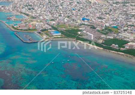 Aerial view of Ishigaki city area before landing at Ishigaki Airport 83725148