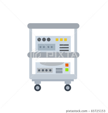 Technical equipment and device. Table with sensors and electronics for scientific work. Laboratory and appliance decorations. Oscilloscope for measuring parameters. 83725153