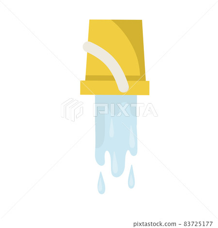 Yellow bucket of water. Splash and splatter. Liquid pours out. Yellow bucket of water. Splash and splatter. Liquid pours out. 83725177