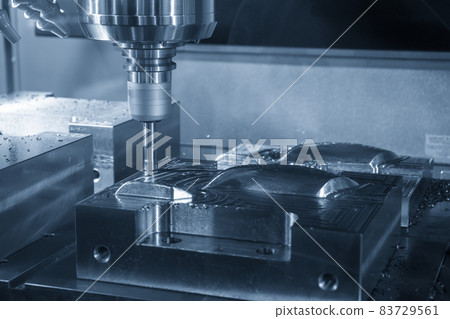 The CNC milling machine rough cutting the injection mold parts by indexable  endmill tools. 83729561