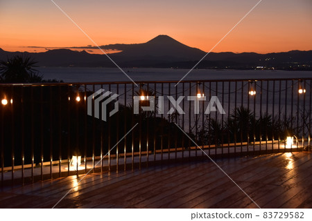 Fujisawa City, Kanagawa Prefecture Enoshima Night View Sea Candle Sunset Terrace and Sunset Mt. Fuji 83729582