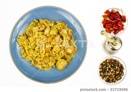 Pilaf with chicken fillet. Diet menu. Studio Photo. 83729996