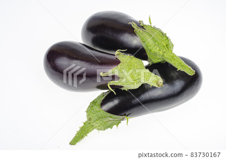 Ripe eggplant on white background. Studio Photo 83730167