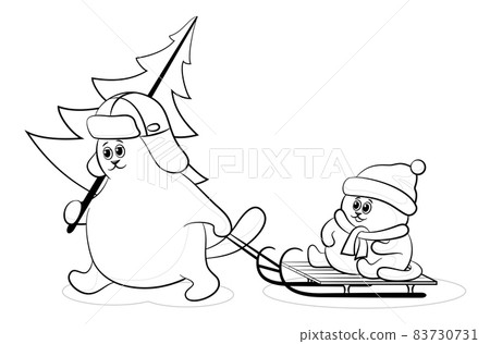 Cartoon Cat with Christmas Tree 83730731