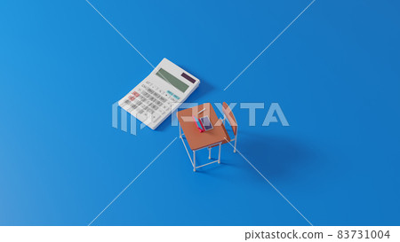 放置在平面上的微型課桌和計算器 放置在平面上的微型課桌和計算器 83731004
