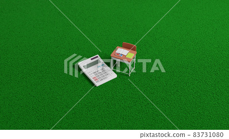 放置在平面上的微型課桌和計算器 放置在平面上的微型課桌和計算器 83731080