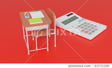 放置在平面上的微型課桌和計算器 放置在平面上的微型課桌和計算器 83731280