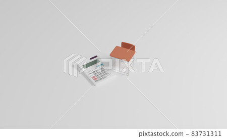 Miniature school desk and calculator placed on a flat surface 83731311