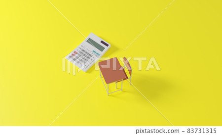 放置在平面上的微型課桌和計算器 放置在平面上的微型課桌和計算器 83731315