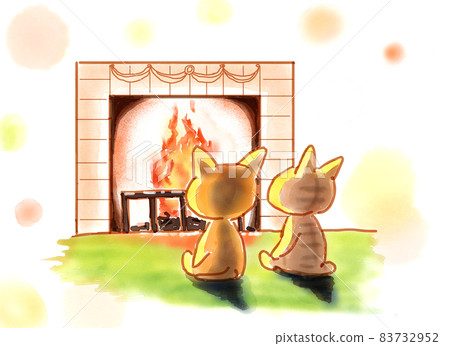 兩隻貓在壁爐裡熱身 83732952