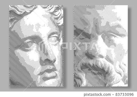 Engraved antique face. Vector illustration. Digital graphic for posters, banners, flyers, cover, historic artwork, ancient picture. Vintage engraving. Plaster head. 83733096