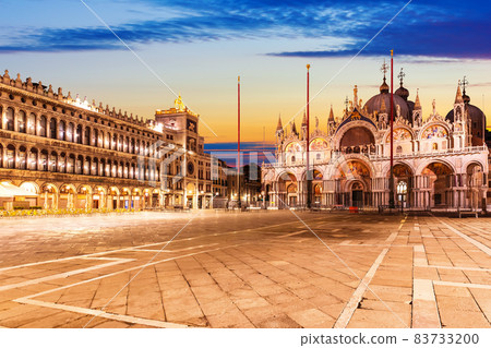 Venetian Basilica San Marco and the Clocktower in the Square Piazza San Marco, Italy Venetian Basilica San Marco and the Clocktower in the Square Piazza San Marco, Italy 83733200
