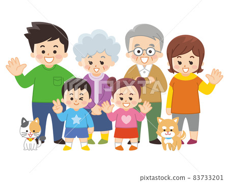 Family and pets gathering in spring Family and pets gathering in spring 83733201