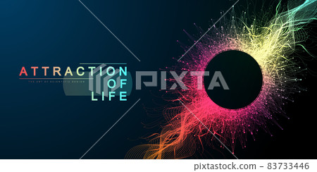 Attraction of life. Colorful abstract small particles and lines under high speed of motion. Circular explosion backdrop. Burst tech particles. Vector illustration Attraction of life. Colorful abstract small particles and lines under high speed of motion. Circular explosion backdrop. Burst tech particles. Vector illustration 83733446