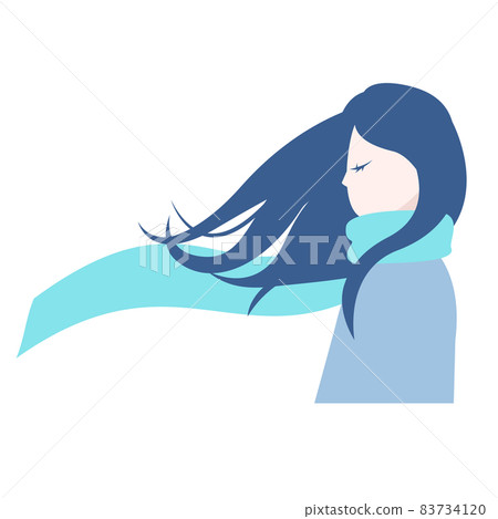 Sideways woman with a muffler 83734120