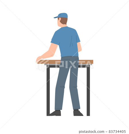 Young Man in Blue Cap Assembling and Installing Wooden Furniture Vector Illustration Young Man in Blue Cap Assembling and Installing Wooden Furniture Vector Illustration 83734405