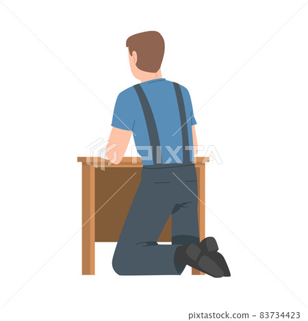 Young Man in Overall Assembling and Installing Wooden Furniture Vector Illustration Young Man in Overall Assembling and Installing Wooden Furniture Vector Illustration 83734423